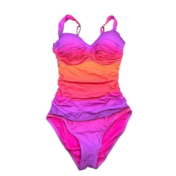 Bleu Rod Beattie Sz 4 Swimsuit Orange Pink Underwire One-Piece Tropical Beach - Picture 3 of 5